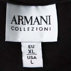 Pre Owned  Armani Collezioni Black Cotton Leather Panel Insert T-Shirt XL