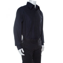 مملوكة مسبقًا Armani Collezioni Navy Blue Striped Cotton Shirt XXL