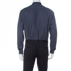 مملوكة مسبقًا قميص أرماني كالزوني ياقة ماندارين مغزول رمادي شاركول L