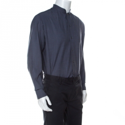 مملوكة مسبقًا قميص أرماني كالزوني ياقة ماندارين مغزول رمادي شاركول L