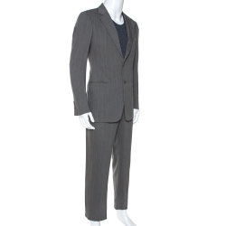 Armani Collezioni Grey Herringbone Wool Blend Tailored Suit M