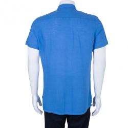 مملوكة مسبقًا قميص رجالي أرماني كوليزيوني كتان أكمام قصيرة أزرق L