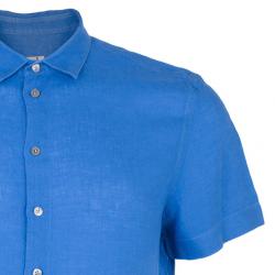 مملوكة مسبقًا قميص رجالي أرماني كوليزيوني كتان أكمام قصيرة أزرق L