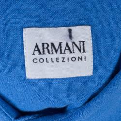 مملوكة مسبقًا قميص رجالي أرماني كوليزيوني كتان أكمام قصيرة أزرق L