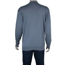 Pre Owned Armani Collezioni Gray Long Sleeve Polo Shirt XL