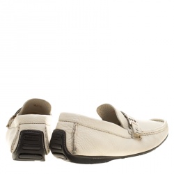 Baldinini Cream Leather Buckle Detail Loafers Size 41.5