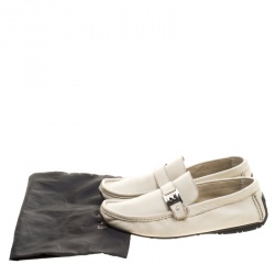 Baldinini Cream Leather Buckle Detail Loafers Size 41.5