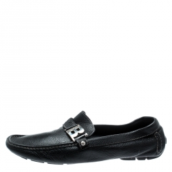 Pre Owned Baldinini Black Leather Buckle Detail Loafers Size 46