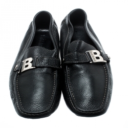 Pre Owned Baldinini Black Leather Buckle Detail Loafers Size 46