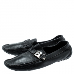 Pre Owned Baldinini Black Leather Buckle Detail Loafers Size 46