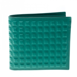 Pre Owned Balenciaga Sea Green Grid Embossed Leather Bifold Wallet