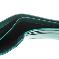 Pre Owned Balenciaga Sea Green Grid Embossed Leather Bifold Wallet