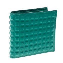 Pre Owned Balenciaga Sea Green Grid Embossed Leather Bifold Wallet