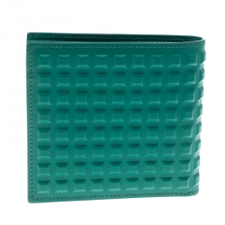 Pre Owned Balenciaga Sea Green Grid Embossed Leather Bifold Wallet