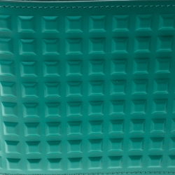 Pre Owned Balenciaga Sea Green Grid Embossed Leather Bifold Wallet