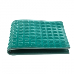 Pre Owned Balenciaga Sea Green Grid Embossed Leather Bifold Wallet