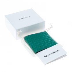 Pre Owned Balenciaga Sea Green Grid Embossed Leather Bifold Wallet
