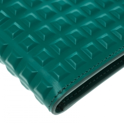 Pre Owned Balenciaga Sea Green Grid Embossed Leather Bifold Wallet