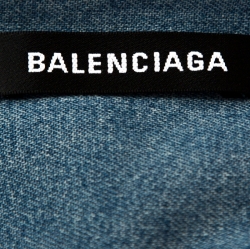 Pre Owned Balenciaga Blue Logo Print Denim Button Down Long Fit Shirt S