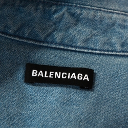 Pre Owned Balenciaga Blue Denim Raw Edge Detail Short Sleeve Oversized Shirt S 
