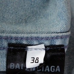 Pre Owned Balenciaga Blue Denim Raw Edge Detail Short Sleeve Oversized Shirt S 