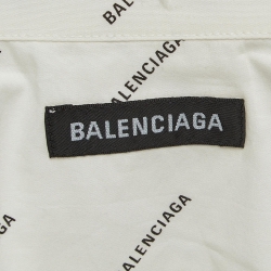 Pre Owned Balenciaga White Logo Print Cotton Short Sleeve Oversized Shirt XS