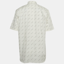 Pre Owned Balenciaga White Logo Print Cotton Short Sleeve Oversized Shirt XS