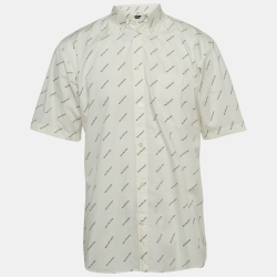 Pre Owned Balenciaga White Logo Print Cotton Short Sleeve Oversized Shirt XS