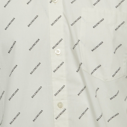 Pre Owned Balenciaga White Logo Print Cotton Short Sleeve Oversized Shirt XS