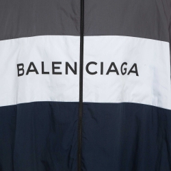Balenciaga Multicolor Logo Print Cotton Poplin Oversized Zipper Jacket M