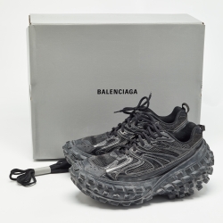 Pre Owned Balenciaga Black Faux Leather and Mesh Defender Sneakers Size 43