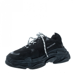 Balenciaga Black Mesh And Leather Triple S Platform Sneakers Size
