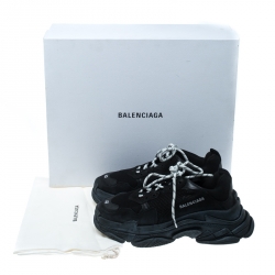 Balenciaga Black Mesh And Leather Triple S Platform Sneakers Size 42