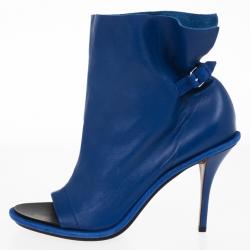 مملوكة مسبقًا Balenciaga Blue Leather Glove Ankle Boots Size 40