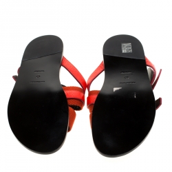 Pre Owned Balenciaga Red Leather And Canvas Flat Sandals Size 43