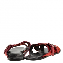 Pre Owned Balenciaga Red Leather And Canvas Flat Sandals Size 43