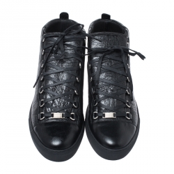 Pre Owned Balenciaga Black Leather Arena Low Top Sneakers Size 44