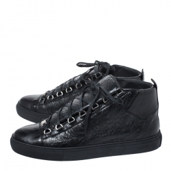 Pre Owned Balenciaga Black Leather Arena Low Top Sneakers Size 44