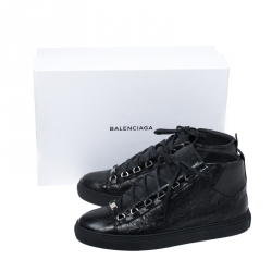 Pre Owned Balenciaga Black Leather Arena Low Top Sneakers Size 44