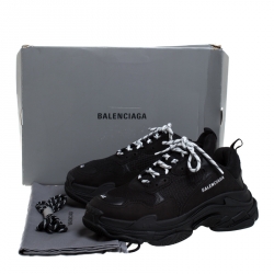 Pre Owned Balenciaga Black Mesh,Leather and Suede Triple S Sneakers Size 44