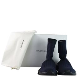 Pre Owned Balenciaga Blue Elastane Speed Ribbed Low Trainer Sneakers Size 44