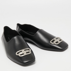 Balenciaga Black Leather BB Slip On Loafers Size 43