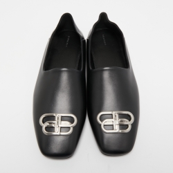 Balenciaga Black Leather BB Slip On Loafers Size 43