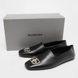 Balenciaga Black Leather BB Slip On Loafers Size 43