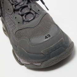 Pre Owned Balenciaga Grey Leather and Mesh Triple S Clear Sneakers Size 43
