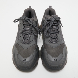 Pre Owned Balenciaga Grey Leather and Mesh Triple S Clear Sneakers Size 43