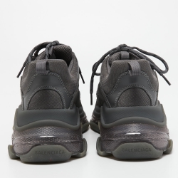 Pre Owned Balenciaga Grey Leather and Mesh Triple S Clear Sneakers Size 43