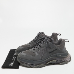 Pre Owned Balenciaga Grey Leather and Mesh Triple S Clear Sneakers Size 43