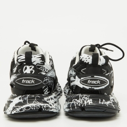 Pre Owned Balenciaga Black Graffiti Mesh and Faux Leather Track Sneakers Size 45