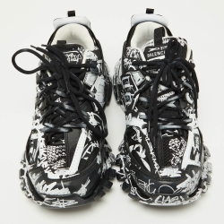 Pre Owned Balenciaga Black Graffiti Mesh and Faux Leather Track Sneakers Size 45
